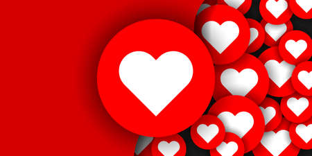 Horizontal social media cover love template. Red background with Hearts vector illustration. EPS 10