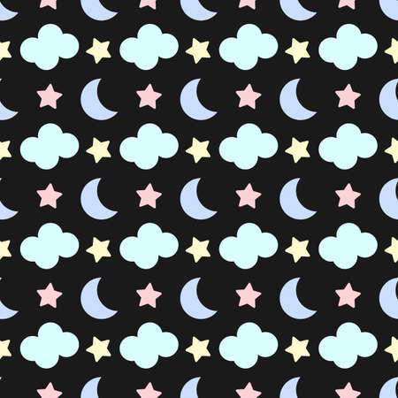 Cute Star, Cloud and Moon Seamless Pattern Background Illustrationのイラスト素材