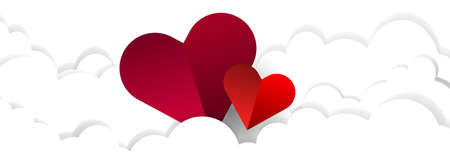 Valentine's day romantic paper hearts and clouds horizontal banner. Modern vector cover illustration EPS 10のイラスト素材