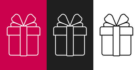 Set of gift box line icon pictogram on different backdrop of black, red and white, simple linear graphic. Vectorのイラスト素材