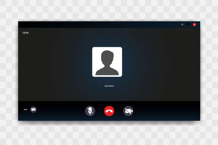 Video Call screen template. Videocall interface. Online webinar or video conference screen ui, video call realistic mockup. Concept video chat interface template isolated on background. Vector EPS 10のイラスト素材
