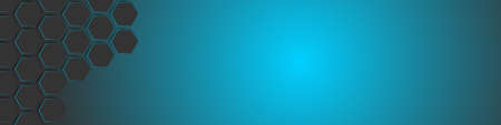 Dark blue horizontal background with honeycombs with blue glow. Modern abstract technology pattern,...