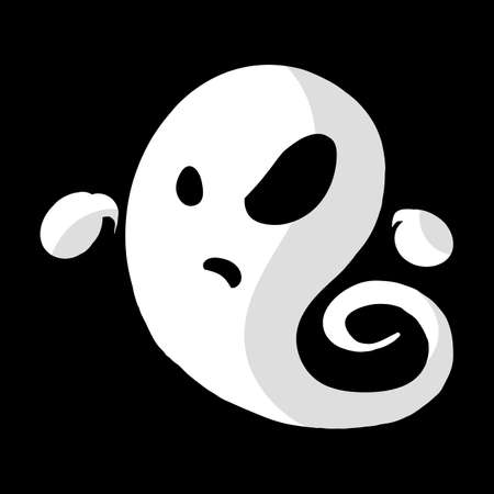 Cartoon ghost for Halloween celebration. Hand drawn illustration. Vector isolated on black background.のイラスト素材