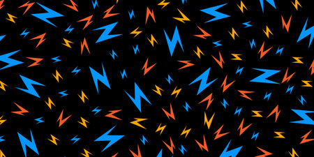 Abstract background with cute cartoon thunder. Modern black background with colored zigzags thunderbolt vector illustration. EPS 10のイラスト素材
