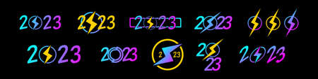 Big Set of Concept 2023 numbers in modern neon gradient style. Happy New Year 2023 numbers  icon or...