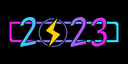 Concept of Happy New Year 2023 numbers in modern neon gradient style. 2023 numbers  icon or...