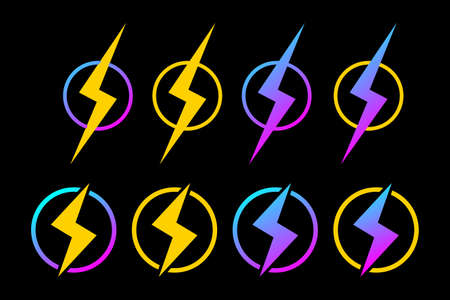 Set of thunder icon  or pictogram in neon gradient style. Thunderbolt or energy charge. Vector...