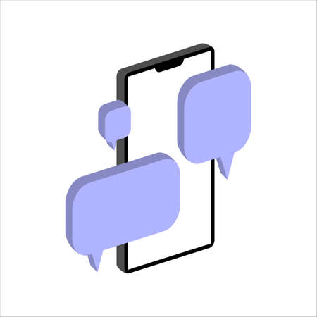 Isometric empty chat bubbles on smartphone. Concept of social media posts, SMS, comments. Vector illustration isolated on white background. EPS 10のイラスト素材