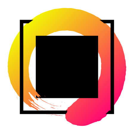 Gradient grunge circle brush stroke with black square frame for photo or other things. trendy element for design. Vector illustration isolated on white background. EPS 10のイラスト素材
