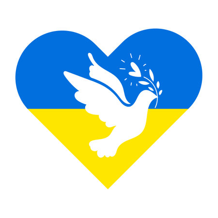 white pigeon. Pray for Ukraine. stop the war. Say no to war. Patriotic of Ukraine flag. Vector isolated on white background.のイラスト素材