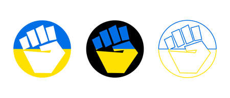 Abstract Ukrainian flag with fist symbol icon. Vector illustration isolated on white background.