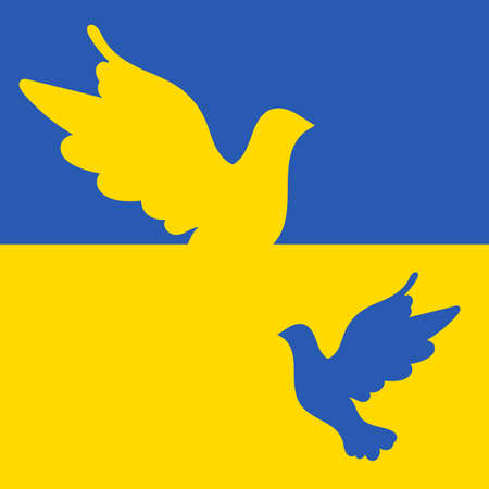 Ukrainian flag with a flying pigeon illustration. Save Ukraine background. Vector EPS 10のイラスト素材