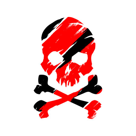 Skull with crossed bones icon illustration. comic style. T-shirt print for Horror or Halloween. Hand drawing illustration isolated on black background.のイラスト素材