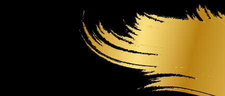 Modern background with golden brush stroke. Abstract luxury golden wave line on black background. Vector EPS 10のイラスト素材