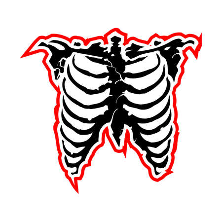 Black chest bone. T-shirt print for Horror or Halloween. Hand drawing illustration isolated on white background. Vector EPS 10.のイラスト素材