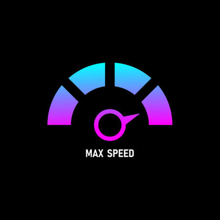 Speedometer logo icon. Max speed meter. Vector illustration isolated on black background.のイラスト素材