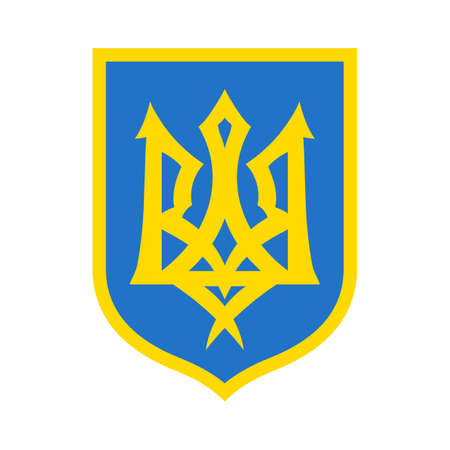 Coat of arms of Ukraine. Trident of Ukraine. Ukrainian national emblem in yellow and blue colors. T-shirt print illustration isolated on white background. Vector EPS 10.のイラスト素材
