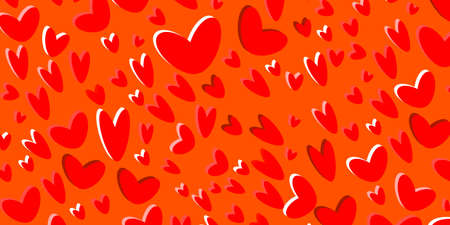 Cute flying hearts on background. Paper cut decorations for Valentine's day. Vector illustration EPS...