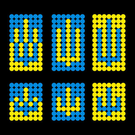 Dotted Coat of arms of Ukraine. Trident of Ukraine. Modern T-shirt print illustration isolated on black background. Vector EPS 10.のイラスト素材