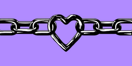 Metal heart with chains. Gothic postcard or background. Modern vector illustration.