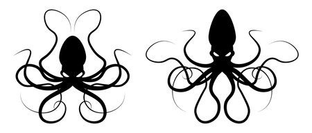 Octopus black silhouette icon, logo or print. Vector illustration on white background.のイラスト素材