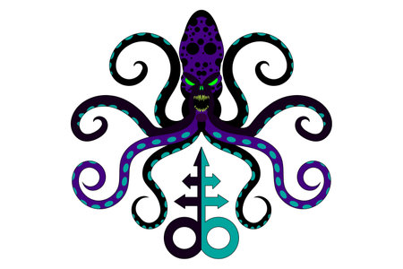 Ancient mythical monster Cthulhu illustration. Octopus icon, logo or print. Vector isolated on white background.のイラスト素材