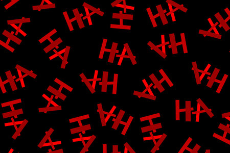 Laugh HA HA background. Abstract black background with red letters. Halloween backdrop. Vectorのイラスト素材