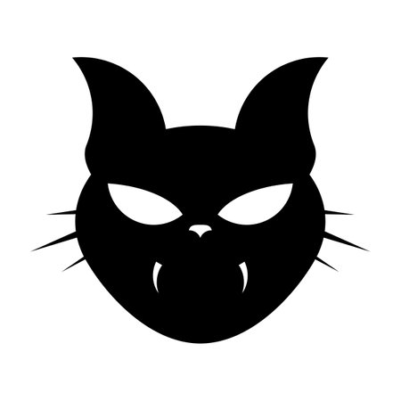 Magical black cat. cartoon character. cat head sticker. Vector illustration isolated on white background.のイラスト素材