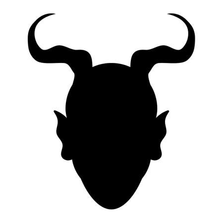 Devil's head with horns. Lucifer black silhouette for halloween holiday design. Vector illustration isolated on white background.のイラスト素材