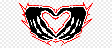Skeleton hands howing heart shape. T-shirt print for Horror or Halloween. Hand drawing illustration isolated on transparent background. Vectorのイラスト素材