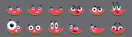 Cute watermelons, cartoon character set vector illustrationのイラスト素材