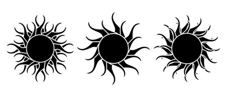 sun icon set. Sunshine, sunlight black symbols. Vector illustration isolated on white background.のイラスト素材