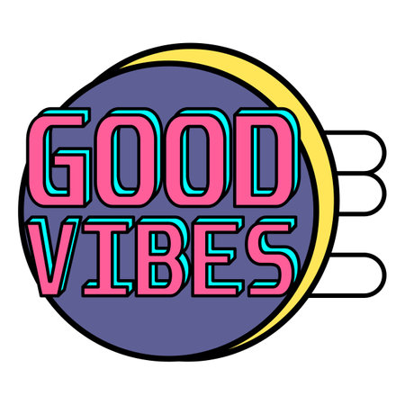 Good Vibes text illustration in trendy retro cartoon style. Trendy pop art, drawing, sticker or print. Vector isolated on white background.のイラスト素材