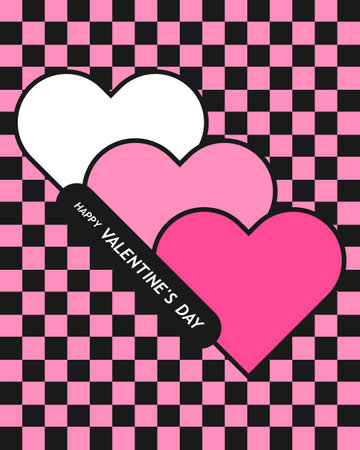 Happy Valentine's Day card. Banner or background with heart frame and pattern in pop art flat style for decor, greeting, print, packaging, sale, promo, web. Vector EPS 10のイラスト素材