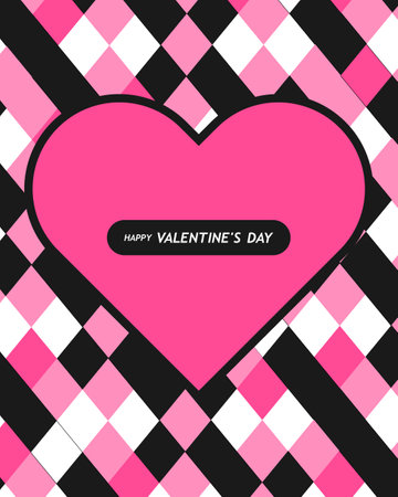Happy Valentine's Day card. Banner or background with heart frame and pattern in pop art flat style for decor, greeting, print, packaging, sale, promo, web. Vector EPS 10のイラスト素材
