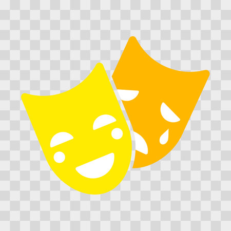 Theatrical mask icon. Comedy and tragedy theatrical masks icon. Masquerade masks. Vector illustration isolated on transparent background.のイラスト素材