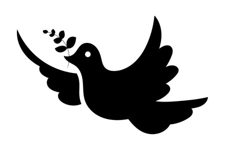 Dove symbol of peace. Dove black icon. Vector isolated on white background.のイラスト素材