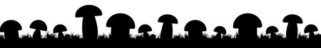 Mushrooms with grass horizontal illustration. Mushrooms black silhouette. Vector EPS 10のイラスト素材