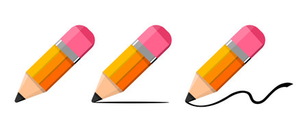 Set of office pencils in flat cartoon design style. Vector illustration isolated on white background.のイラスト素材
