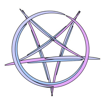 pentagram brush stroke. Gothic design for prints. comic style illustration. T-shirt print for Horror or Halloween. Hand drawing illustration isolated on background. Vector EPS 10.のイラスト素材