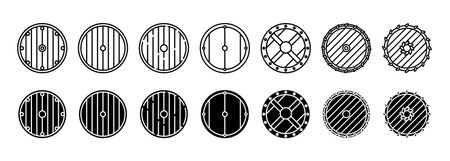 Viking battle shield icons set. shield signs. War defense symbol. Vector isolated on background.のイラスト素材