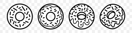 Donut line icons set. Delicious food illustration for design. Vector isolated on white background.のイラスト素材