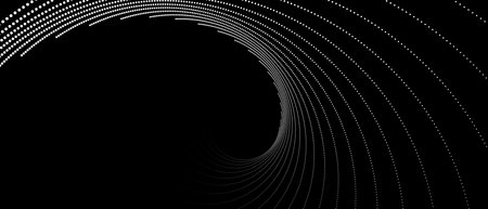 Abstract black background with swirling white dots pattern. Geometric background with points. Modern abstract vector backdrop.のイラスト素材