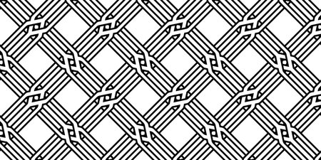 Black and white geometric wicker ornament from striped elements. Abstract wicker background. Modern stylish abstract texture.のイラスト素材