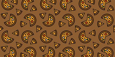 Pizza background. Pizza pattern on brown background. Vector illustration EPS 10のイラスト素材