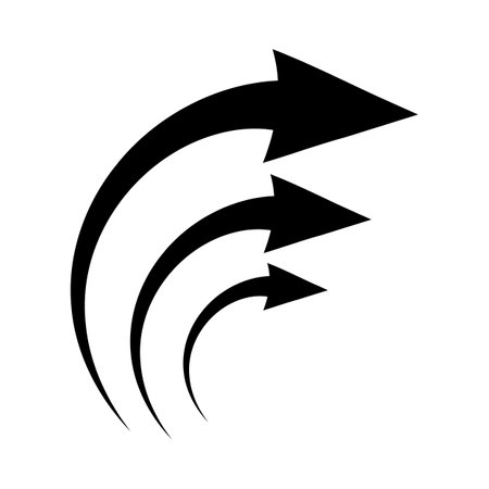Black arrow showing air flow. Vector icon for design and applications isolated on white background.のイラスト素材