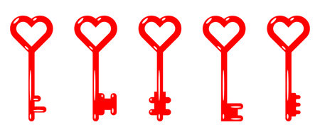 Keys in the shape of a heart for Valentine's Day. Vector illustration isolated on white background.のイラスト素材