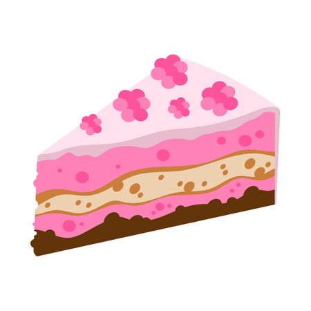Slice of cake with raspberries in flat style. Cake for design, food apps and websites. Vector illustration EPS 10のイラスト素材