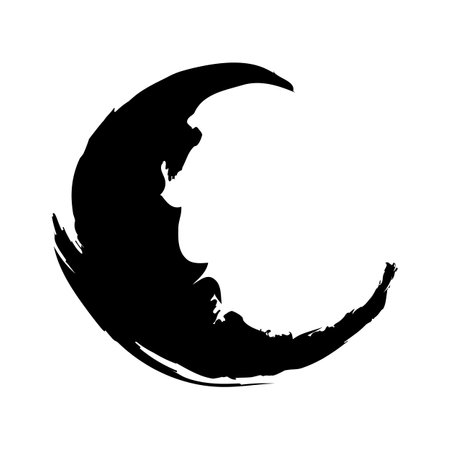 Black moon in grunge brush stroke style. Goth moon design and prints. Vector illustration isolated on white background.のイラスト素材