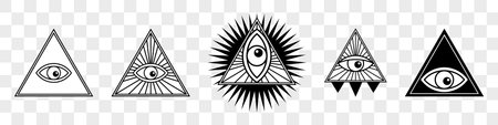 All-seeing eye. Eye in a triangle. Vector illustration isolated on transparent background.のイラスト素材